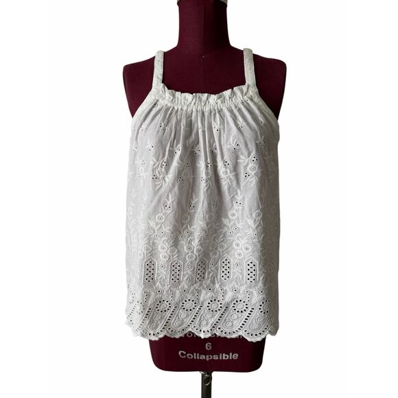 Sundance Tank Top Eyelet Boho Cotton White Medium - Picture 2 of 7